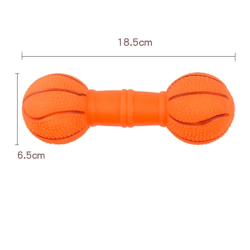 Colourful football and dumbbell shaped PVC squeaky dog chew toy