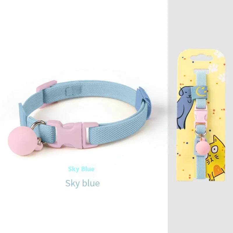 A high elasticity polyester dog collar for small dogs shown in various solid colours on a white background.