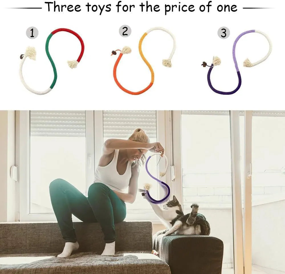 70cm cotton string bite rope cat toy in red with green, orange, or purple colours