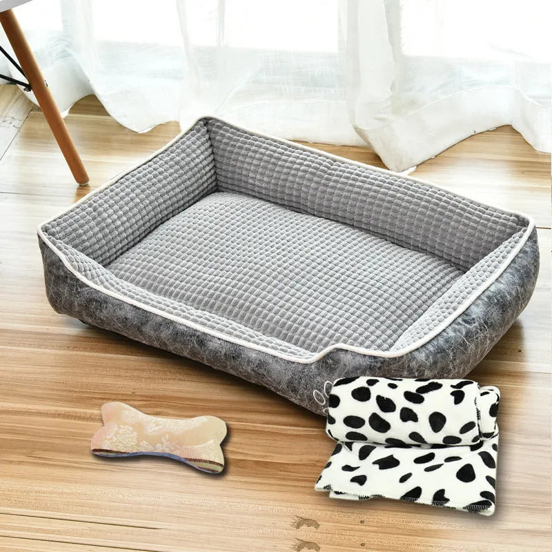 Four Seasons Universal removable flannel dog bed in grey, size M 50x40x20cm