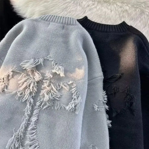 Men's autumn winter ripped hoodie in polyester, available in apricot, black, and gray, sizes M to 3XL