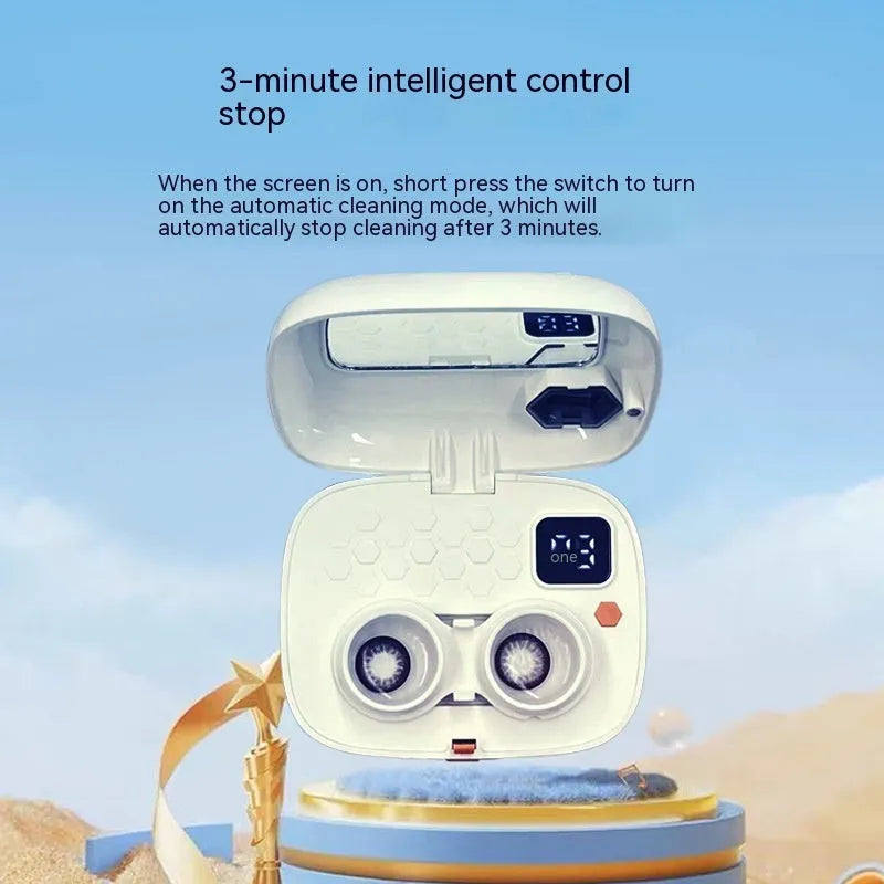 Pearl white automatic ultrasonic cleaning machine for invisible glasses and contact lenses.