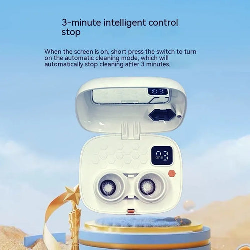 Pearl white automatic ultrasonic cleaning machine for invisible glasses and contact lenses.