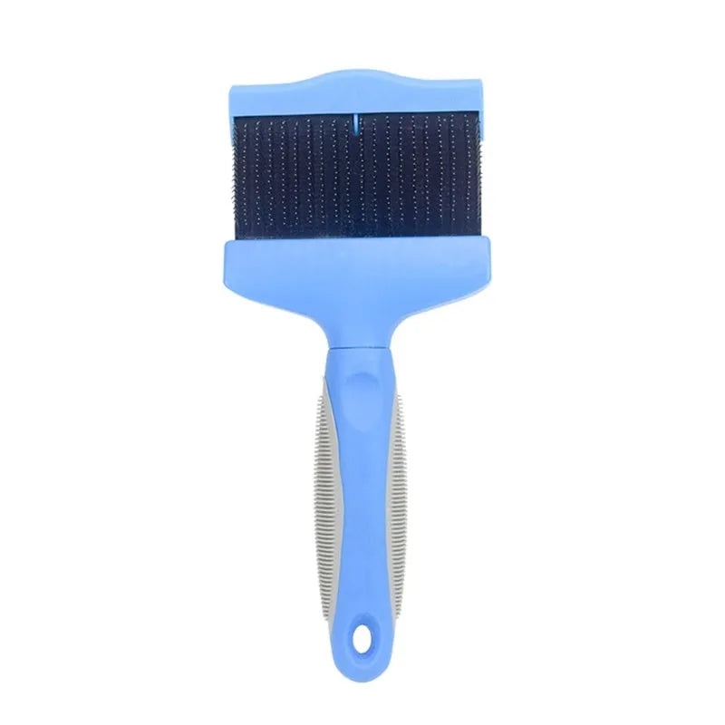 Double-sided pet brush with stainless steel pins and blue ABS handle