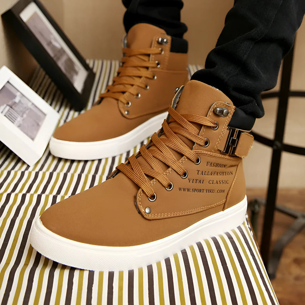 Men's Martin boots lace-up flat canvas work boots with frosted finish rubber sole low heel round toe