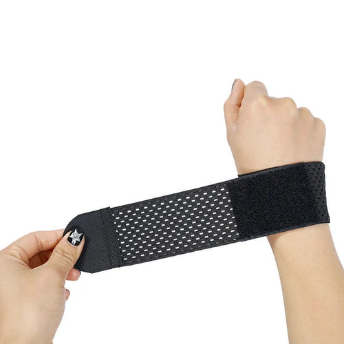 High elasticity breathable athletic wristguard shown in black, grey, and pink colour options.