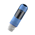 Portable dog water bottle with built-in bowl in dark blue, white, or yellow colours