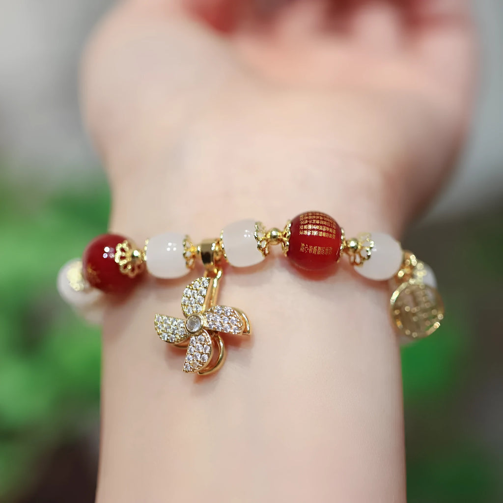 Chinese style coloured glass women's bracelet with fu character and safety lock symbols