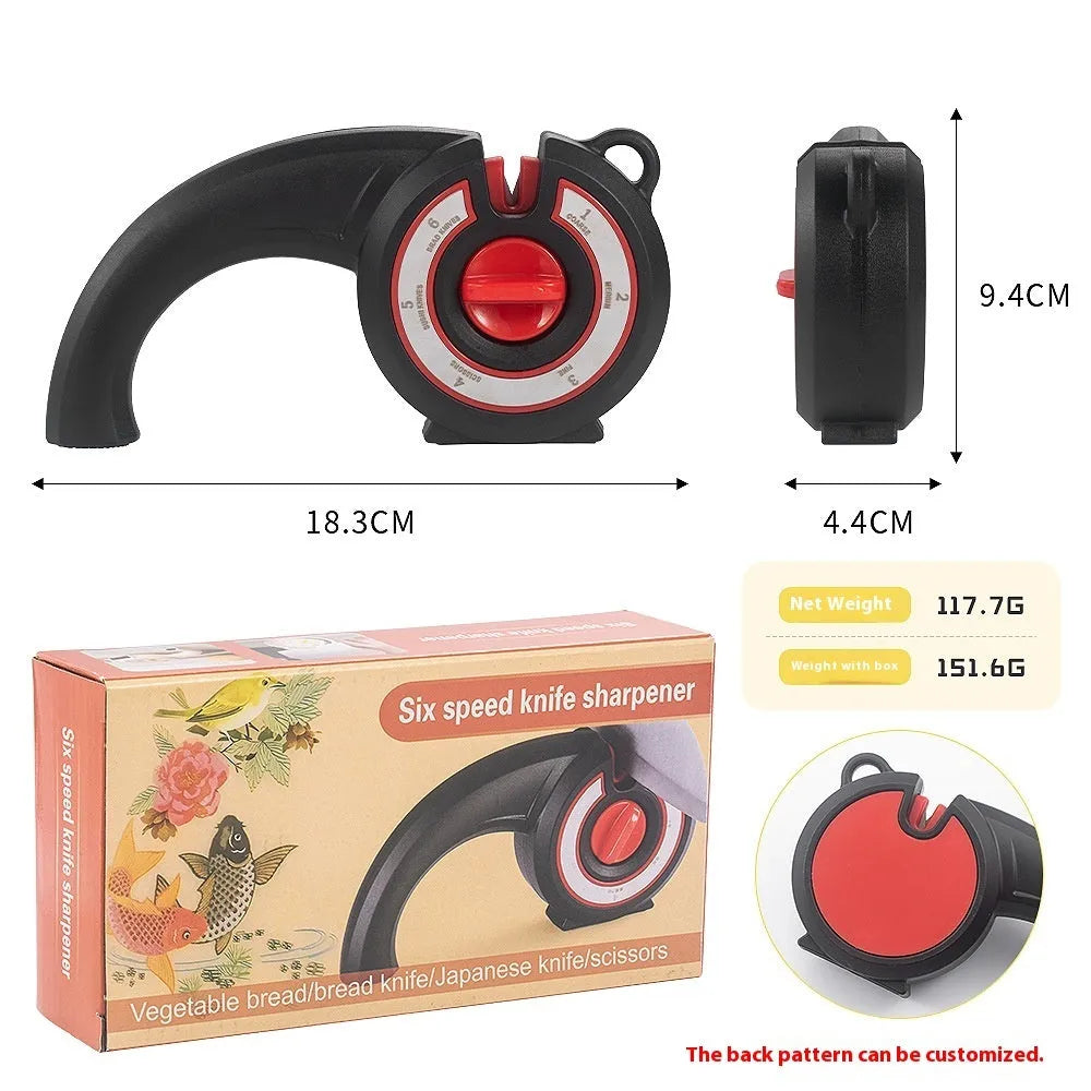 Six-in-one household multi-function sharpener in black or white mixed material