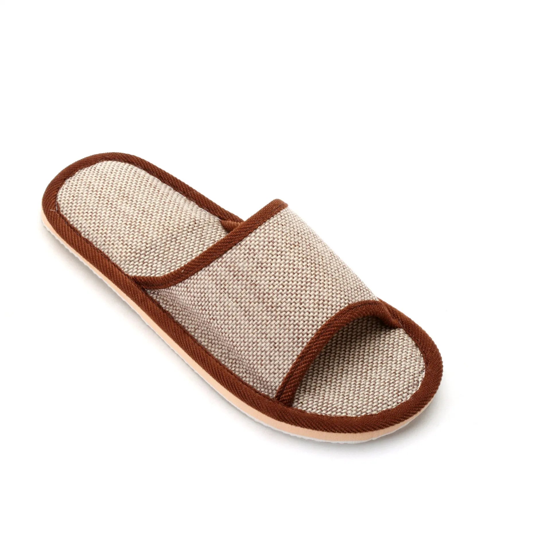 Women's open-toe cotton linen slippers in various colours with thickened soles