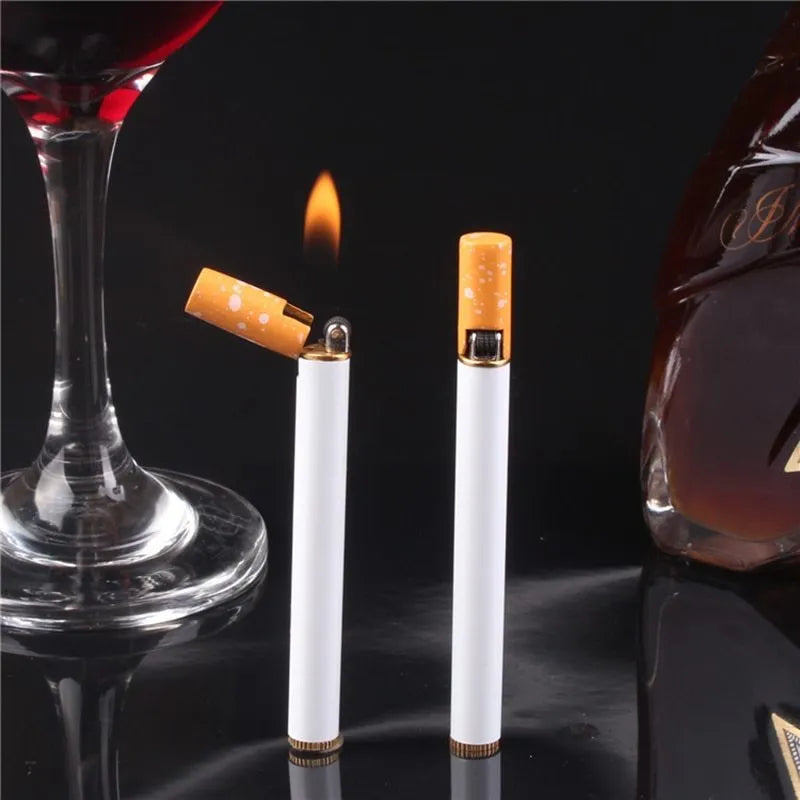 Creative mini cigarette-shaped metal lighter in 1:1 size with real cigarette, refillable kerosene design