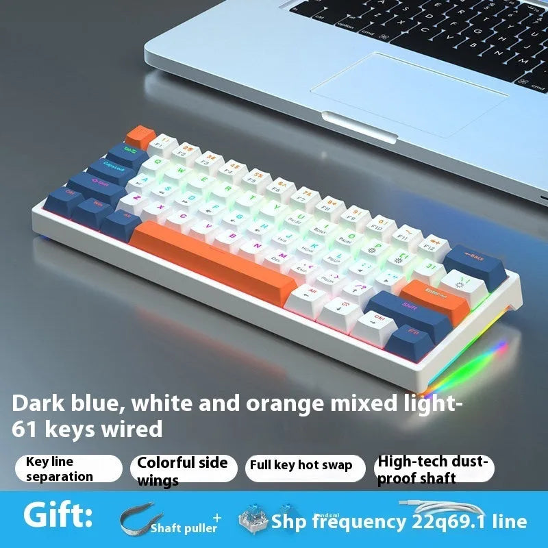 61-key compact mechanical keyboard with hot-swappable switches and bluish-black black tea shaft