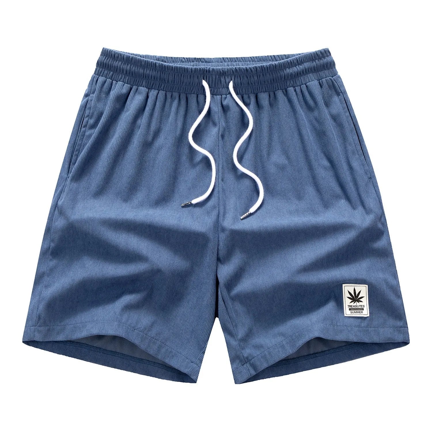 Men's drawstring summer leisure shorts in straight leg design with elastic polyester fabric