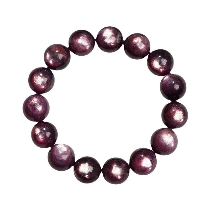 Purple lepidolite crystal round bead bracelet showing polished geometry beads in natural mineral colour