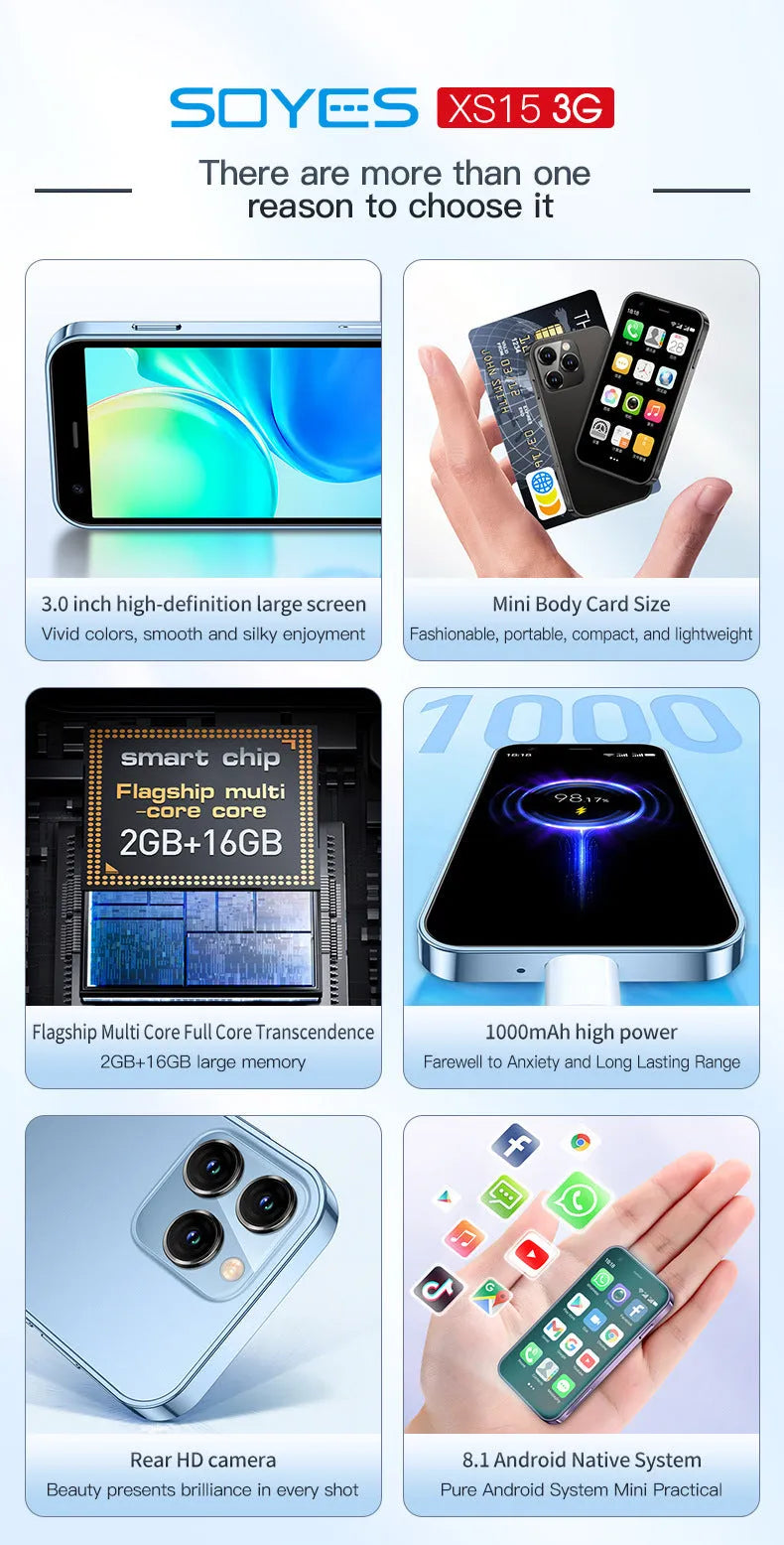 S23PRO XS15 mini smartphone in black with straight plate design