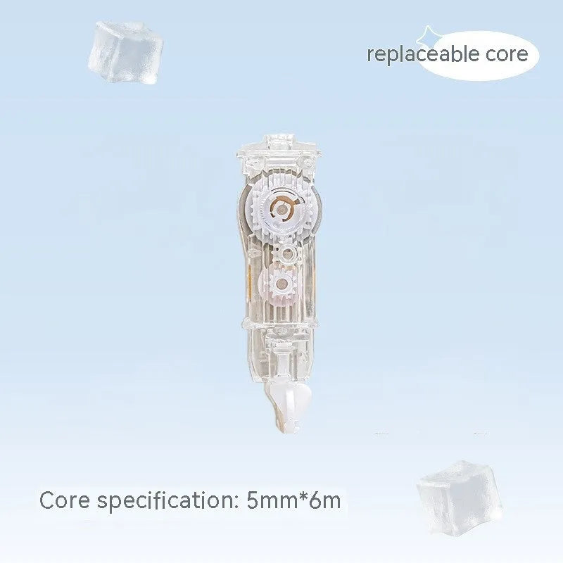 Press correction tape in white colour showing applicator and tape head, compact 5x6cm size