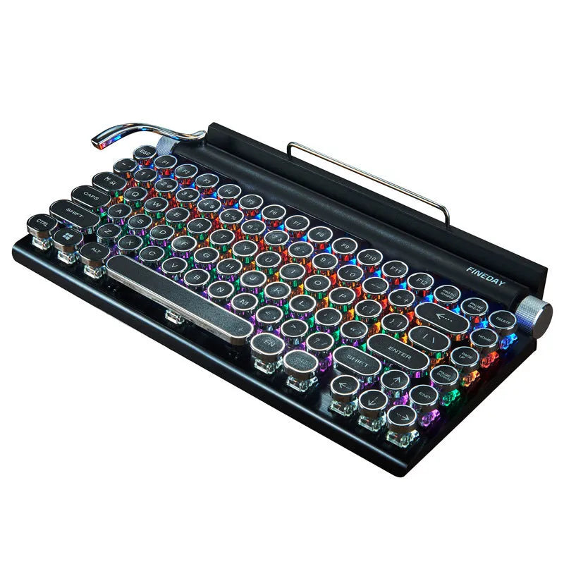 Black retro typewriter style mechanical keyboard with Bluetooth connectivity and seven-colour backlight
