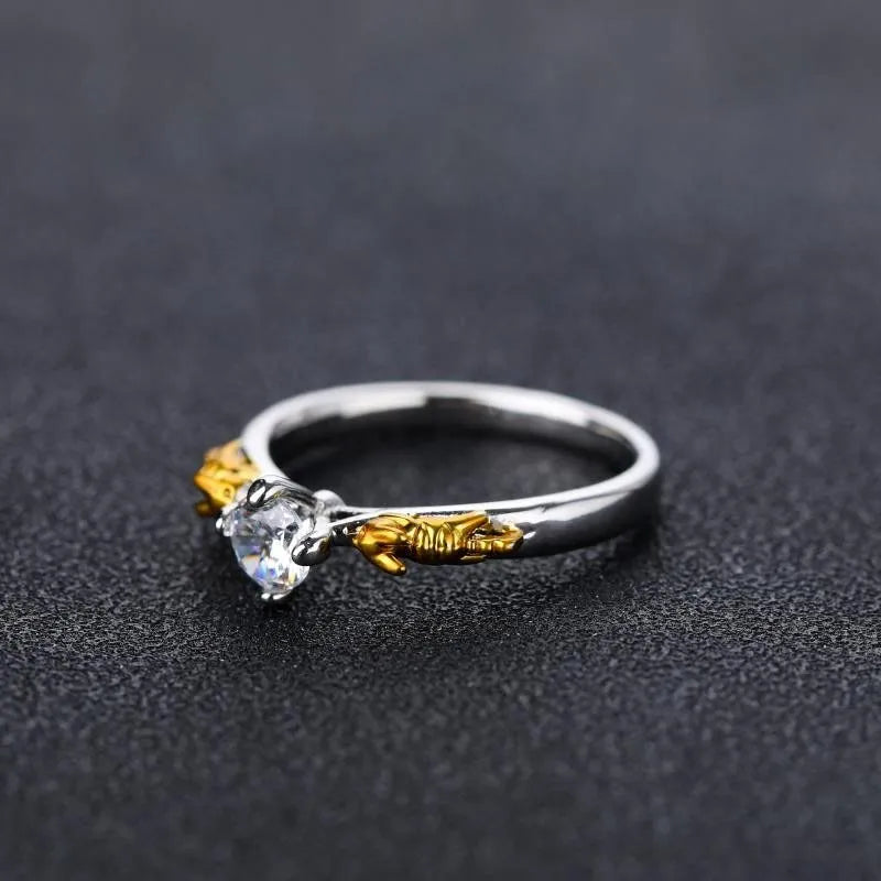 Black gold crystal crown fashion ring on display for cosplay and festival jewellery