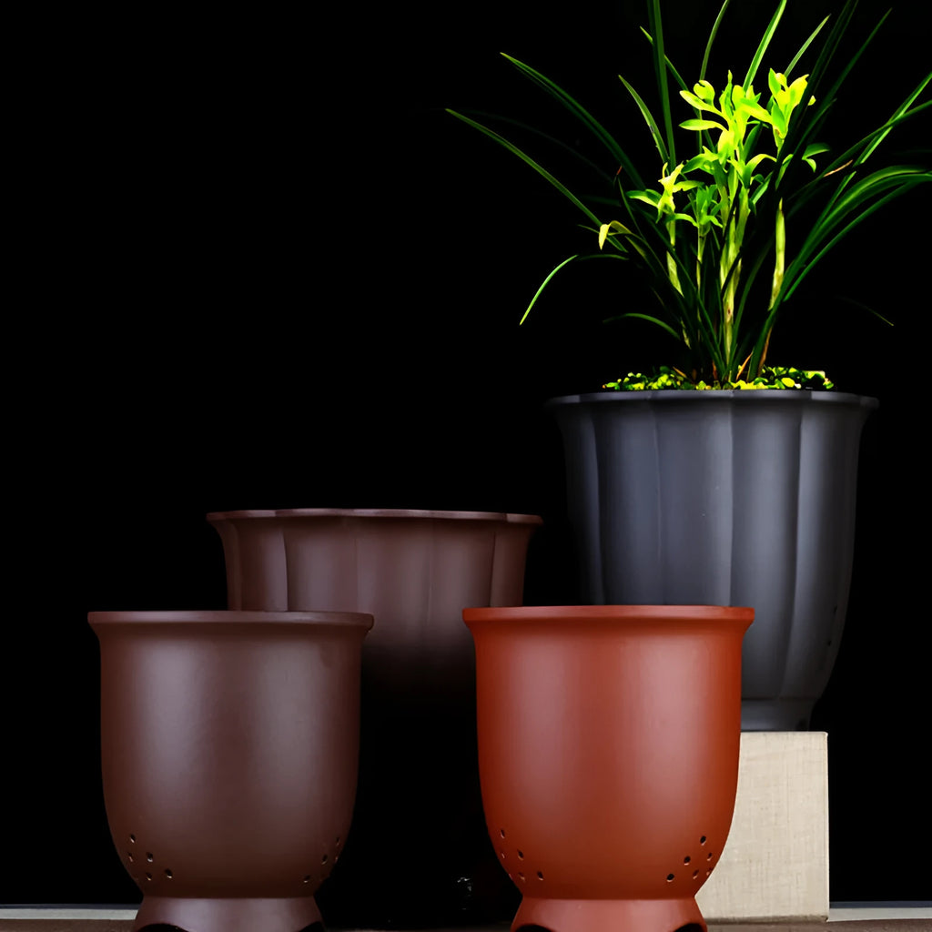 Round desktop bonsai basin with ceramic flower pot in colour choice black purplish red wine red