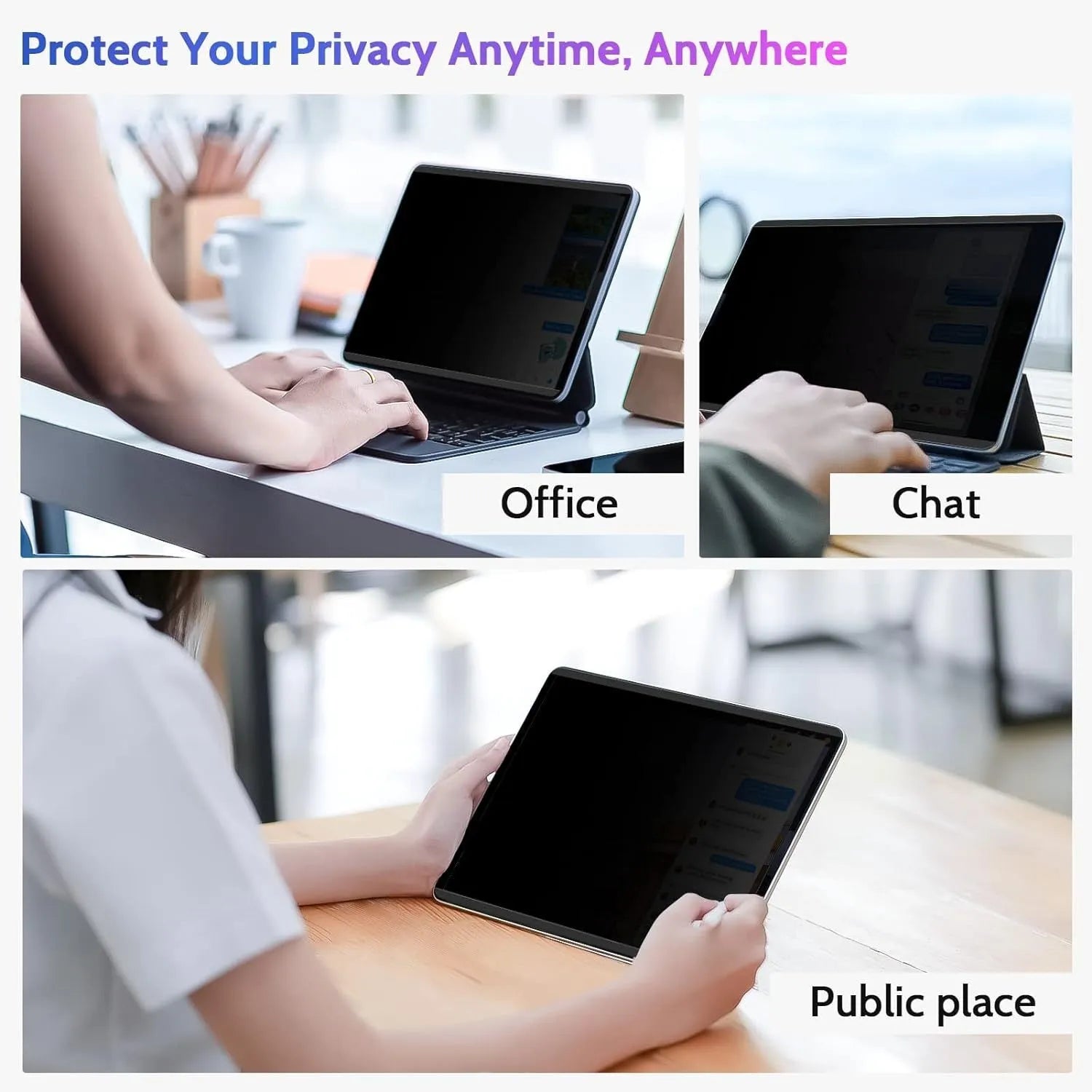 Magnetic suction anti peeping film for iPad with storage clip and multiple size options