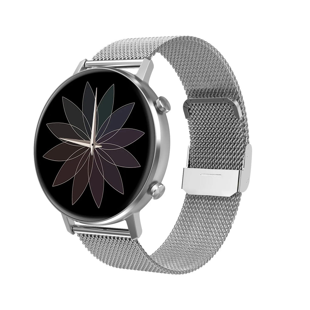 DT96 smart bracelet fitness tracker with steel strap on wrist, showing 1.3-inch screen
