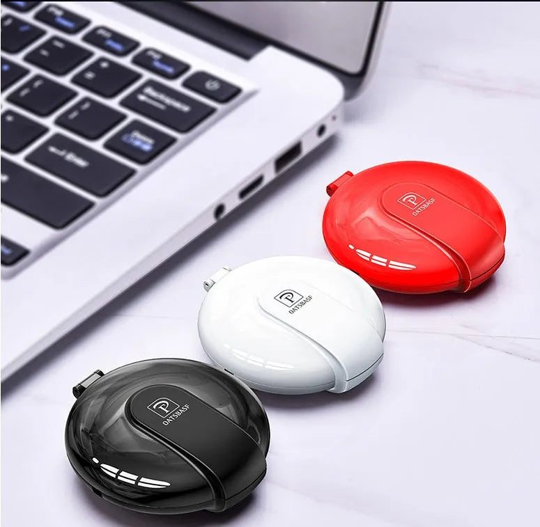 Black 3-in-1 magnetic retractable car phone charger with USB cable and mounting patch
