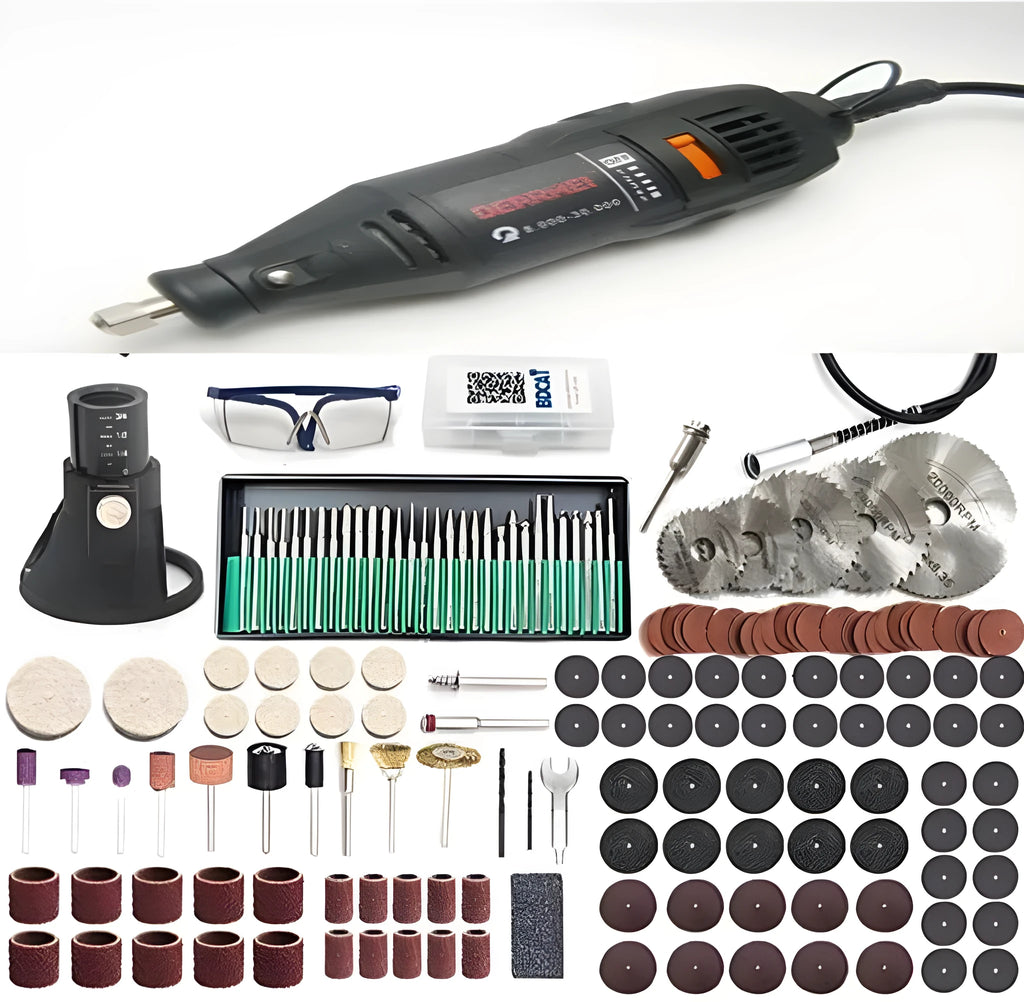 180W electric rotary tool with black body, 186 accessories, chuck size 0.5-3.2 mm, for carving and grinding crystal jade stone wood