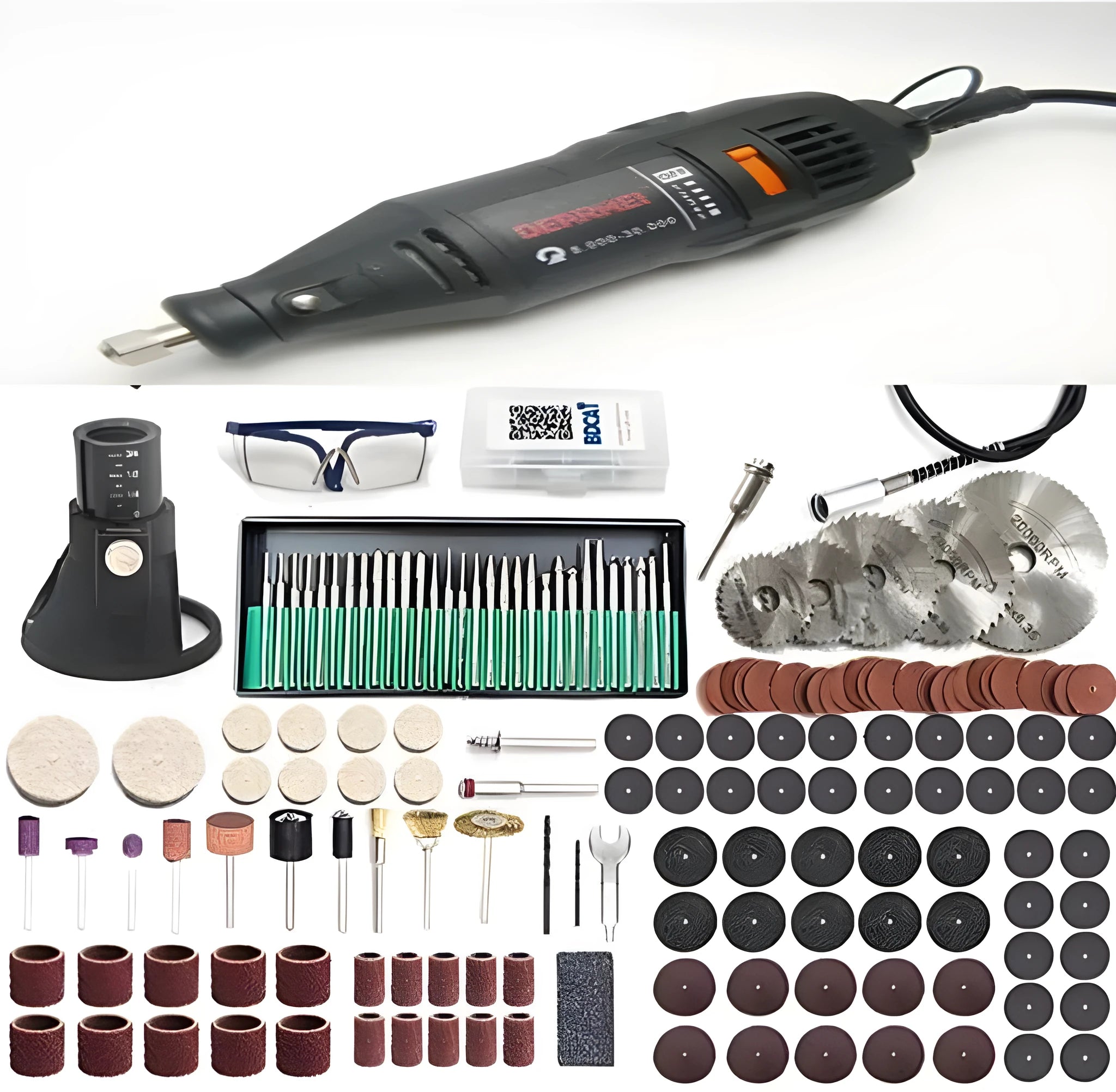 180W electric rotary tool with black body, 186 accessories, chuck size 0.5-3.2 mm, for carving and grinding crystal jade stone wood