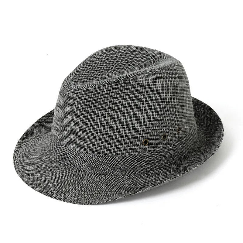Traditional men's fedora hat with thickened construction in suit material or linen options