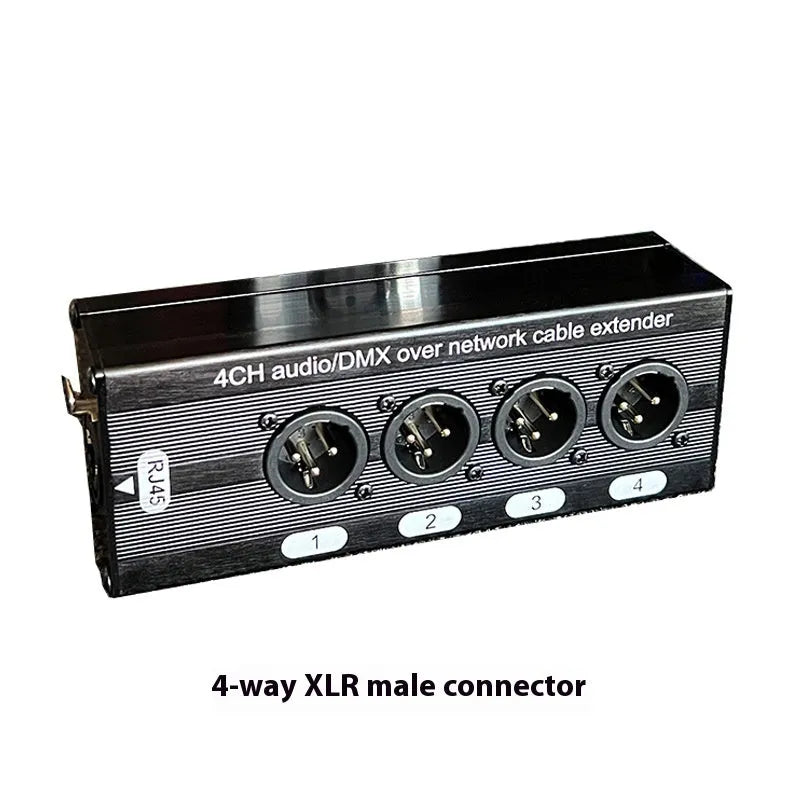 4-way Carnon network cable extender with four XLR ports and Ethercon connection, aluminium alloy shell, 300m range