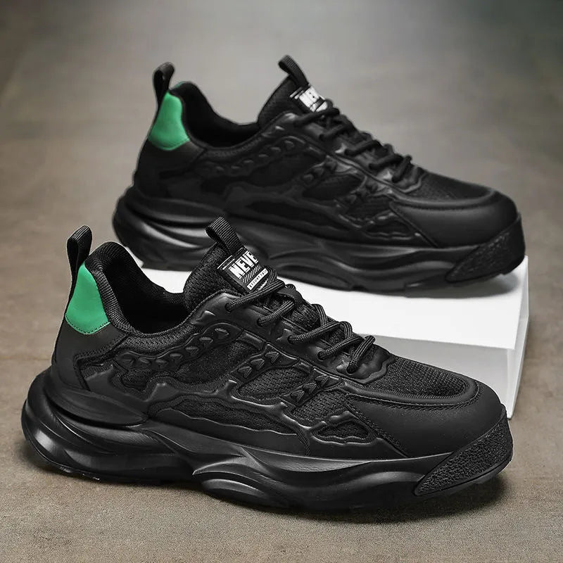 Men's white and black breathable mesh casual shoes with round toe design