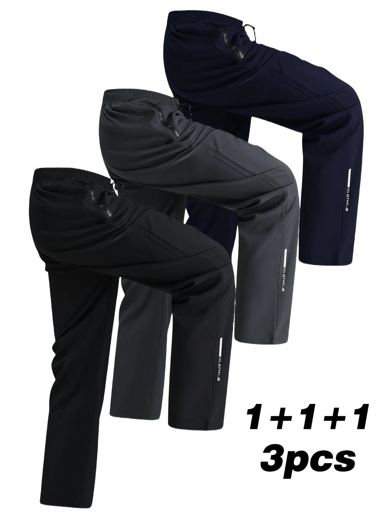 Men's black spring loose flat straight-leg casual sweatpants made from thick silk blend fabric