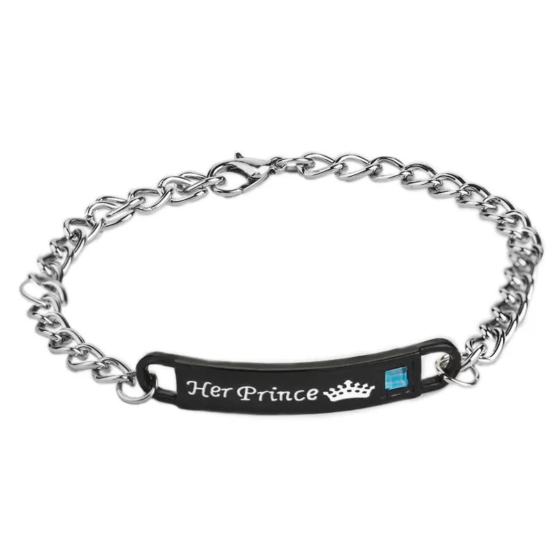 Gold and black couple bracelets in stainless steel with geometric design and adjustable chain lengths