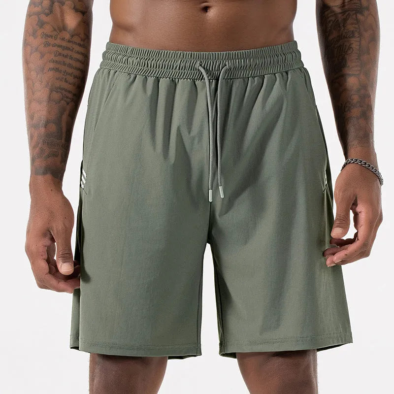 Men's black ice silk quick-dry sports shorts with a drawstring high waist, shown in a size XL.
