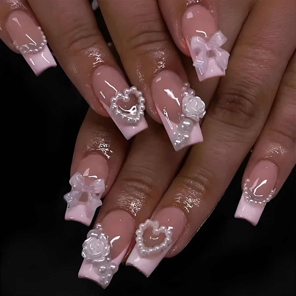 French Love Pearl artificial nail stickers in white XD93 with jelly glue and polish rub