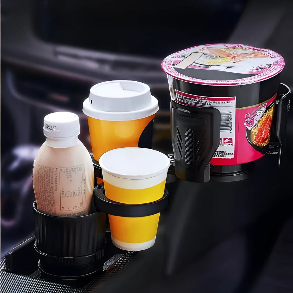 Carbon black car cup holder with retractable adjustable base for drink containers
