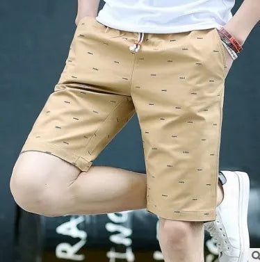 Men's cotton summer shorts in mid-waist design with lace-up placket closure