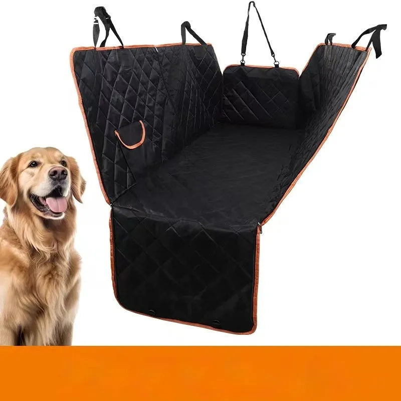 Pet car cushion fabric mat with seatbelt opening shown in black and grey colour options