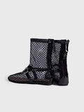 Black high top women's ballet shoes with metal buckle and back zipper PU upper round toe