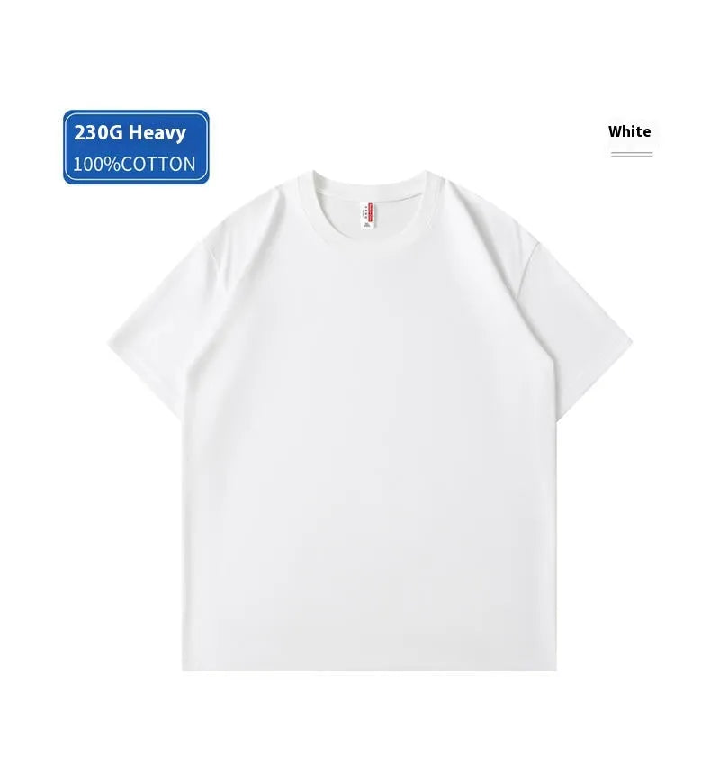 Heavy cotton loose fit t-shirt on a hanger, shown in a solid colour with short sleeves.