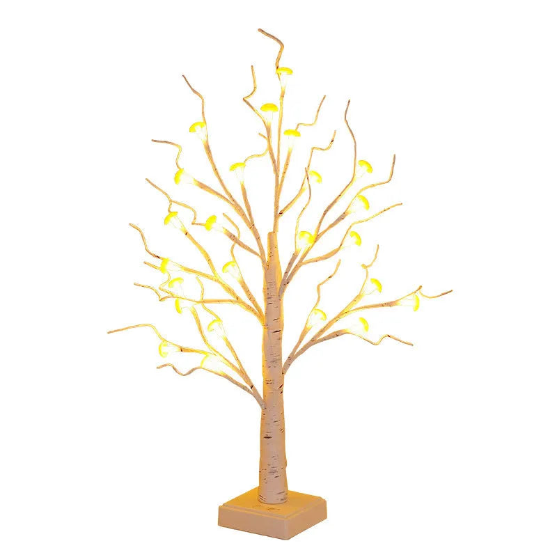 60cm tall mushroom tree lamp with birch design and 24 detachable flowers, warm LED lighting