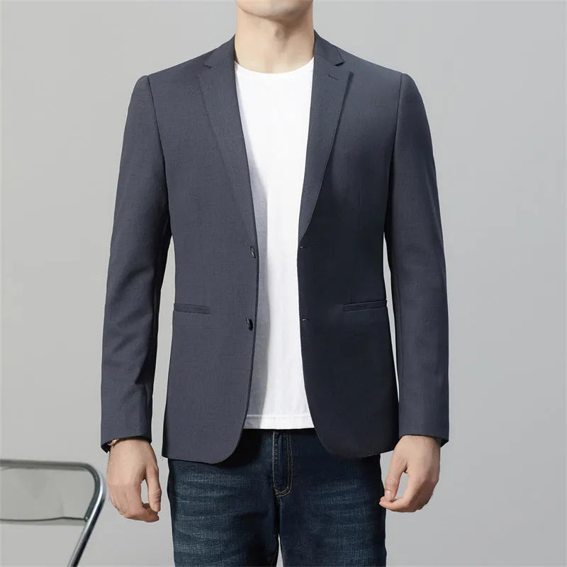 Long sleeve slim fit casual suit jacket in blue for youth leisure wear with nylon fabric and polyester lining
