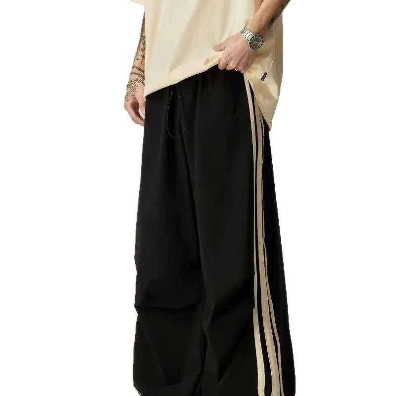 Men's black high-waist wide leg climbing trousers with straight leg design