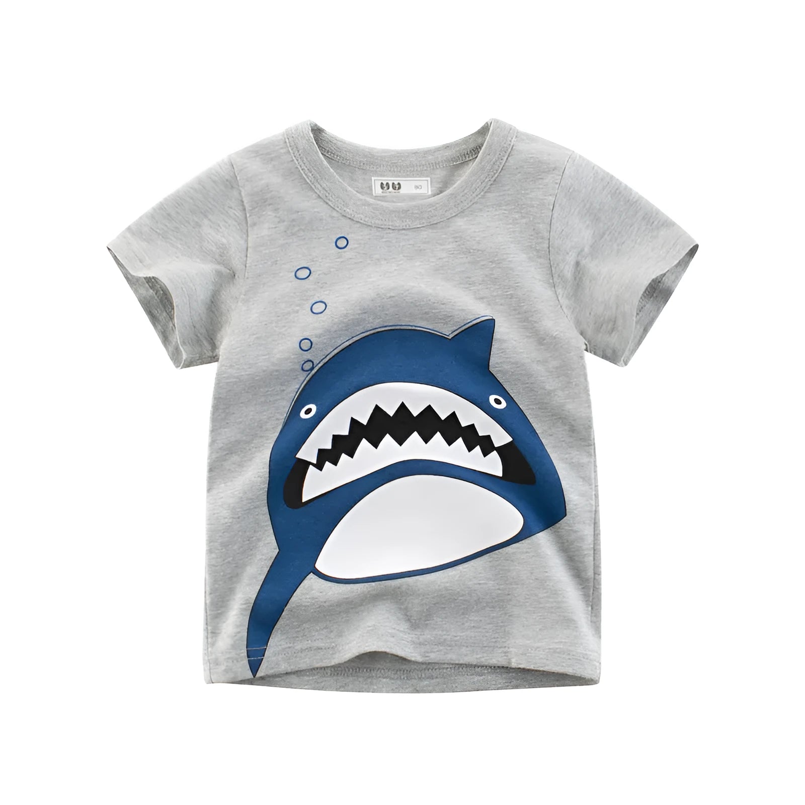 Grey children's cotton T-shirt with a printed graphic design on the front.