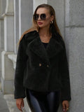 Fashion loose short faux fur women's coat in Rose Red with regular sleeves and 50 cm length
