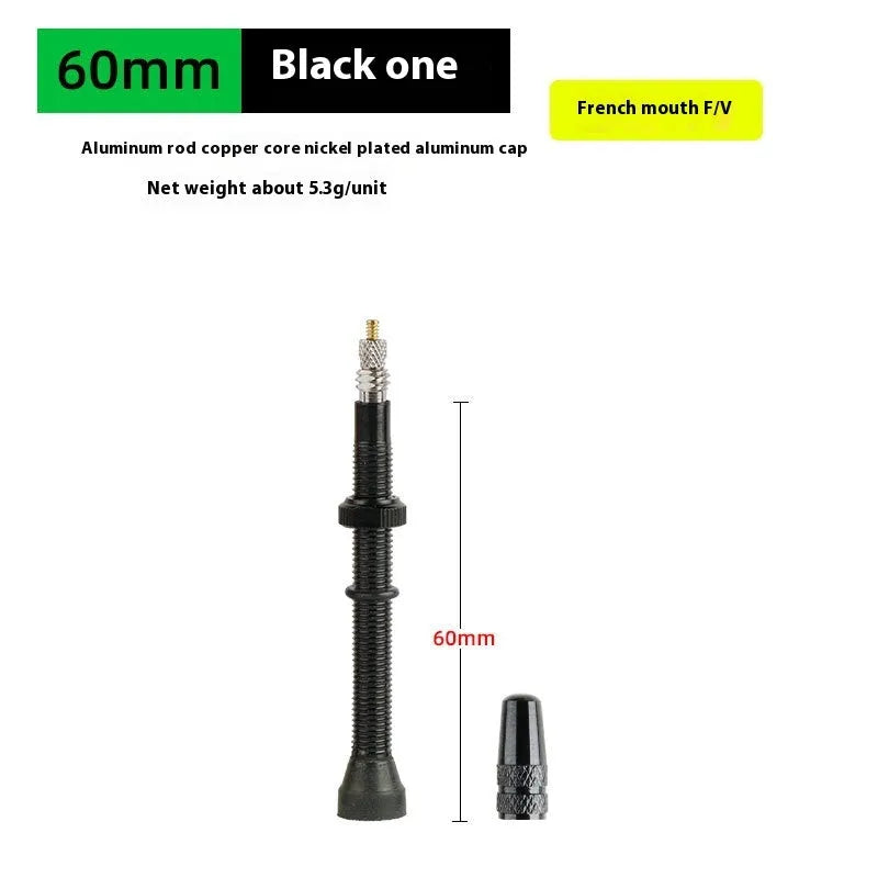 Aluminium alloy bicycle inner tube valve core in black 40mm with transparent washers