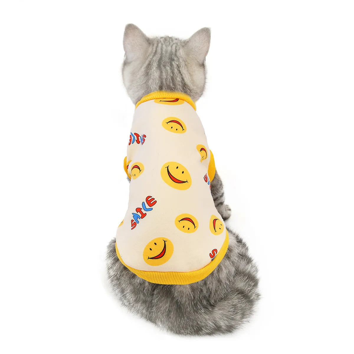 Yellow dinosaur design cotton cat clothes for autumn winter, casual style, available in multiple sizes
