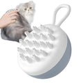 Blue 3-in-1 dog shampoo brush with silicone massage head and non-slip handle for bath time.