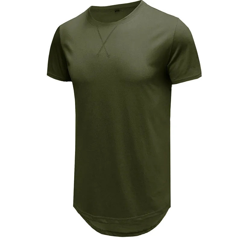 Men's slim-fit cotton short-sleeved t-shirt shown in multiple colour options