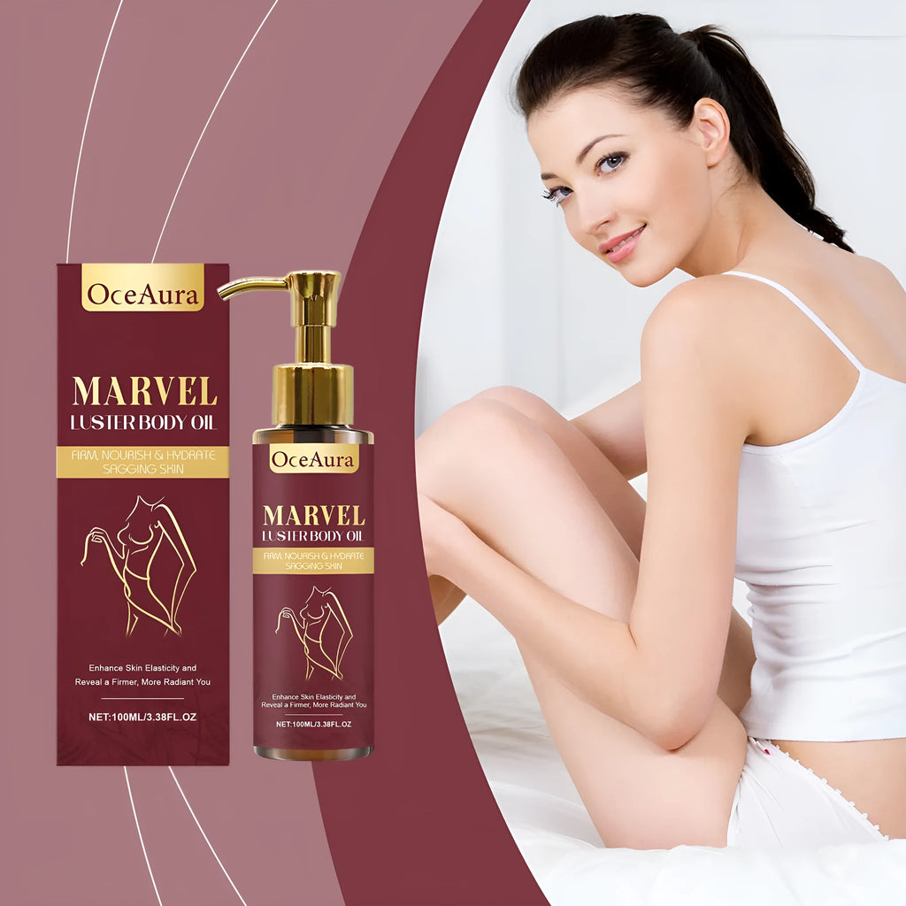 100ml bottle of Gloss Care Body Massage Oil with jojoba, almond, and camellia seed oils.